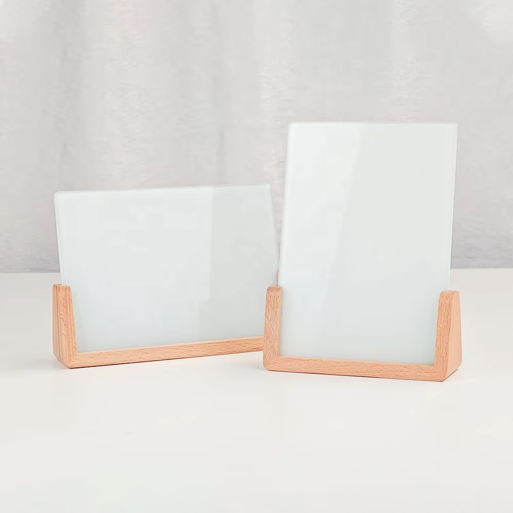 Tempered glass photo frame with Wood Base 